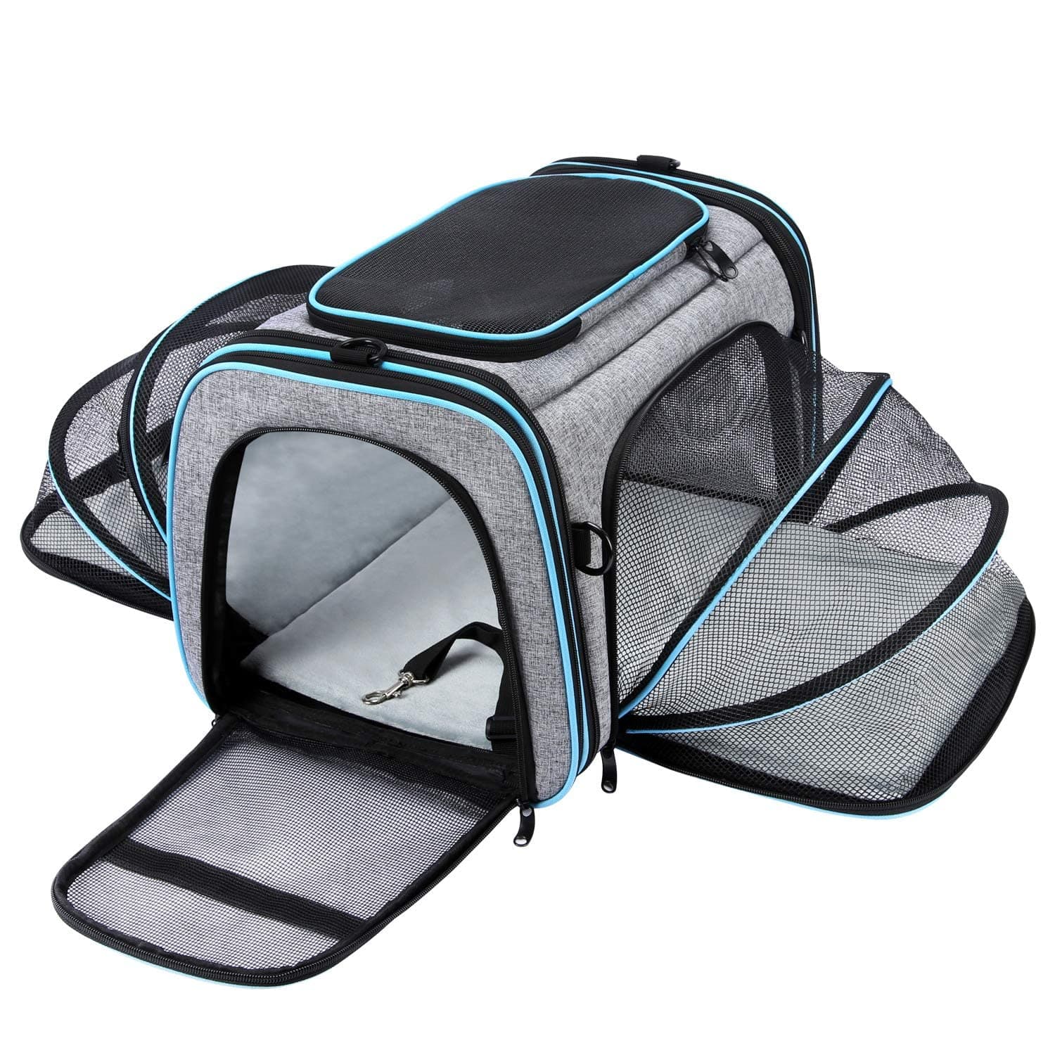 Airline Approved Pet Carrier Bag for Pets Airline Travel Waterproof Detachable, Adjustable Shoulder Strap and 2 Sided Expandable (L-19.5,B-12-H-12 inches)-Grey&Black
