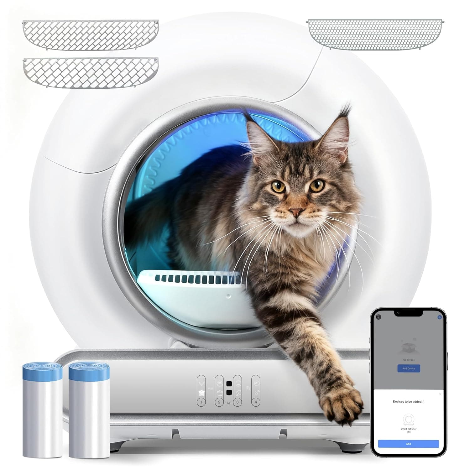 Self Cleaning Litter Box for Multiple Cats, Smart Automatic Cat Litter Box with APP Control, 65L+9L Large Capacity, Safety Sensors, Quiet Operation, 3 Sifters Included, 2 Rolls Cat Litter Box Liners