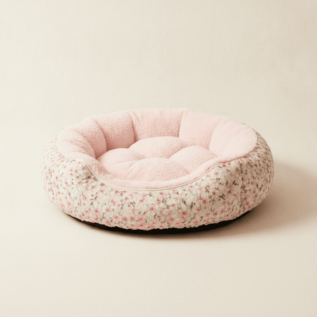 Vetreska Cherry Blossom Pet Bed - Calming Plush Retreat